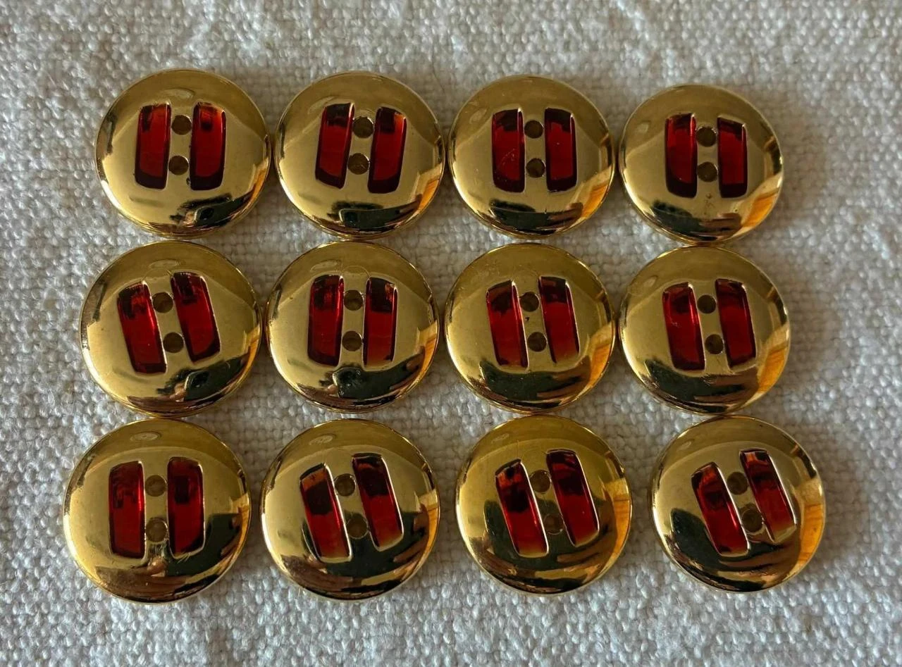 Botões de acrílico vintage dourados e vermelhos de 18 mm – Conjunto de 12